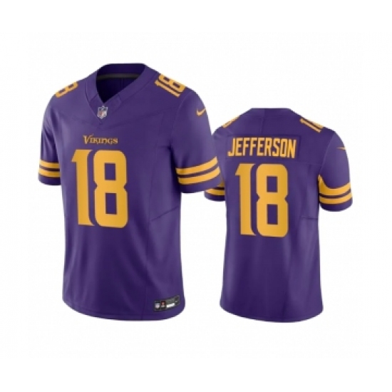 Men's Minnesota Vikings #18 Justin Jefferson Purple 2023 F.U.S.E. Color Rush Stitched Jersey