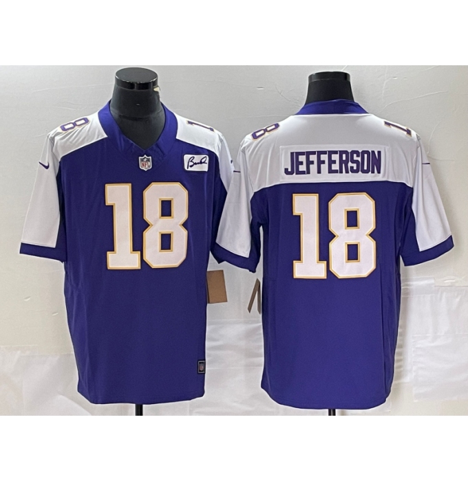 Men's Nike Minnesota Vikings #18 Justin Jefferson Purple-White 2023 F.U.S.E. Vapor Untouchable Stitched Football Jersey