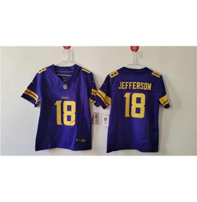 Women's Minnesota Vikings #18 Justin Jefferson Purple Color Rush F.U.S.E. Limited Football Stitched Jersey