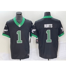 Men's Nike Philadelphia Eagles #1 Jalen Hurts Black 2023 F.U.S.E. Vapor Limited Throwback Stitched Football Jersey