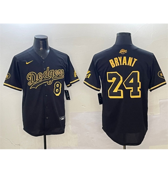 Men's Los Angeles Dodgers Front #8 Back #24 Kobe Bryant Black Gold Stitched Jersey