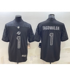 Men's Miami Dolphins #1 Tua Tagovailoa Black Reflective Limited Stitched Football Jersey