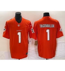 Men's Miami Dolphins #1 Tua Tagovailoa Orange 2023 FUSE Vapor Stitched Jersey