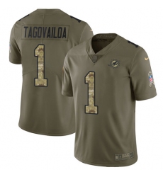Youth Miami Dolphins #1 Tua Tagovailoa Olive Camo Stitched Limited 2017 Salute To Service Jersey