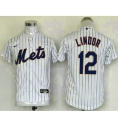 Youth New York Mets #12 Francisco Lindor White Stitched MLB Cool Base Nike Jersey