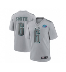 Men's Philadelphia Eagles #6 DeVonta Smith Gray Super Bowl LVII Patch Atmosphere Fashion Stitched Game Jersey