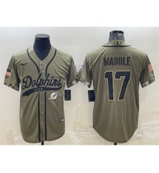 Men's Miami Dolphins #17 Jaylen Waddle Olive 2022 Salute To Service Cool Base Stitched Baseball Jersey