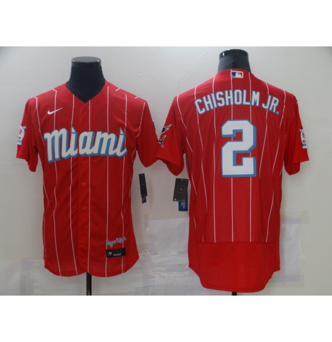 Men's Nike Miami Marlins #2 Jazz Chisholm Red 2021 City Connect Replica Jersey