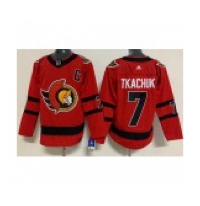 Men's Ottawa Senators #7 Brady Tkachuk Red With C Patch2021 Reverse Retro Authentic Jersey