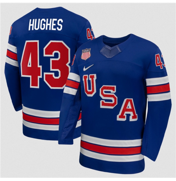 Men's USA #43 Quinn Hughes Royal 2026 Stitched Jersey