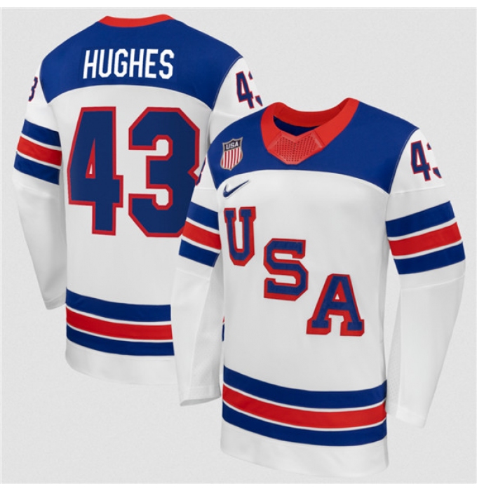 Men's USA #43 Quinn Hughes White 2026 Stitched Jersey