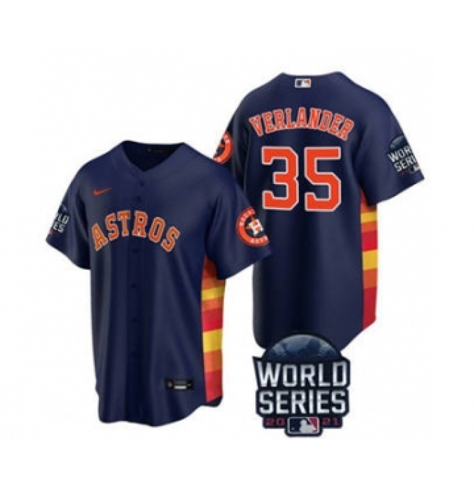 Men's Houston Astros #35 Justin Verlander 2021 Navy World Series Cool Base Stitched Baseball Jersey