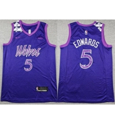 Men's Minnesota Timberwolves #5 Anthony Edwards Purple Sponsor Swingman Jersey