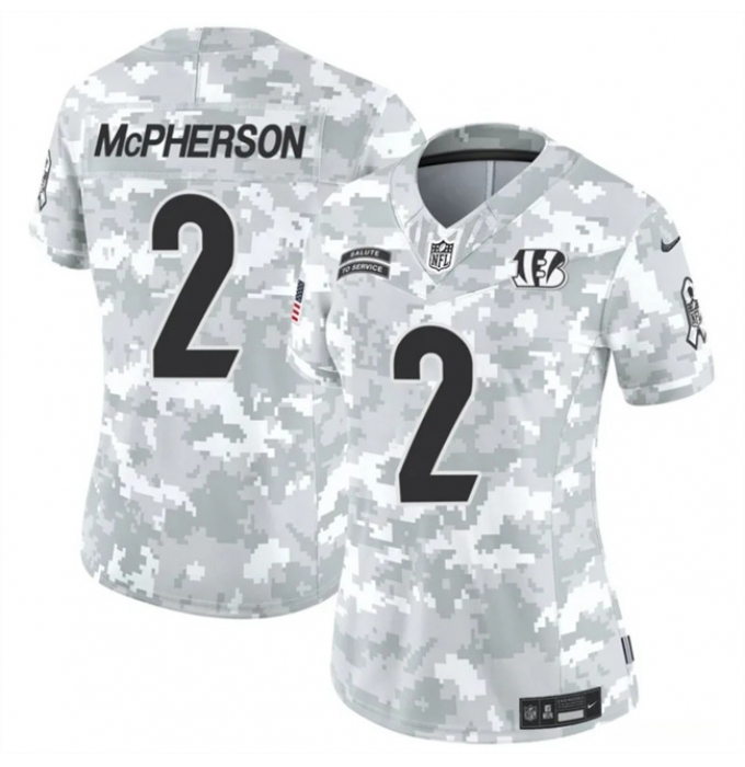 Women's Cincinnati Bengals #2 Evan McPherson 2024 F.U.S.E Arctic Camo Salute To Service Limited Stitched Football Jersey(Run Small)