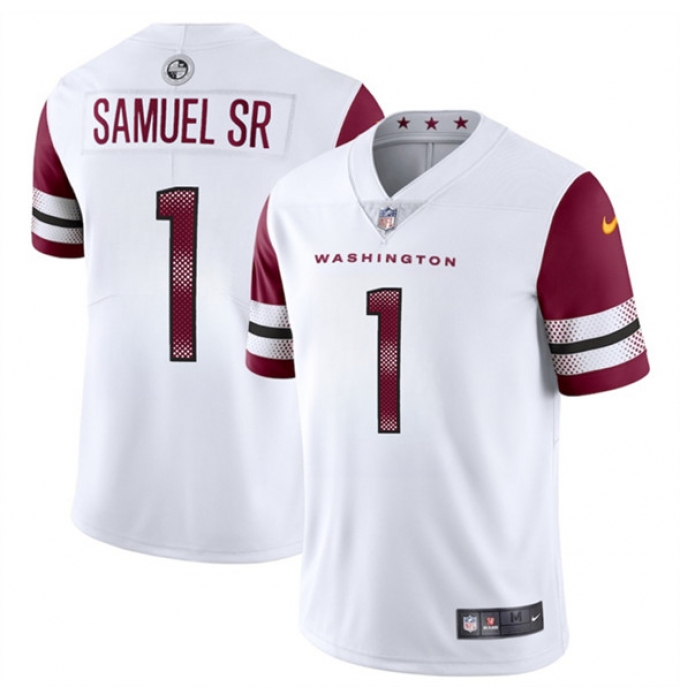 Men's Washington Commanders #1 Deebo Samuel Sr White 2025 Vapor Limited Football Stitched Jersey