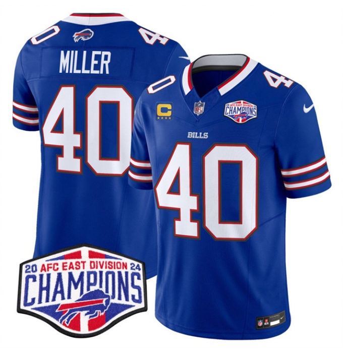 Men's Buffalo Bills #40 Von Miller Royal F.U.S.E. 2024 AFC East Division Champions With 4-Star C Vapor Limited Stitched Football Jersey