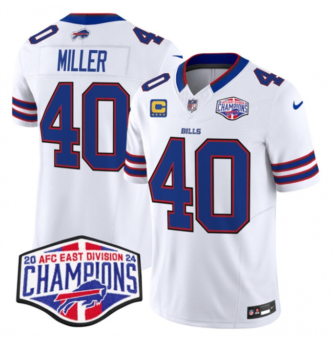 Men's Buffalo Bills #40 Von Miller White F.U.S.E. 2024 AFC East Division Champions With 4-Star C Vapor Limited Stitched Football Jersey