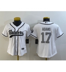 Women's Las Vegas Raiders #17 Davante Adams White Silver With Patch Cool Base Stitched Baseball Jersey(Run Small)