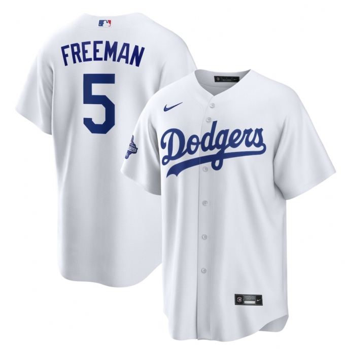 Men's Los Angeles Dodgers #5 Freddie Freeman White 2025 World Series Champions Home Cool Base Stitched Baseball Jersey