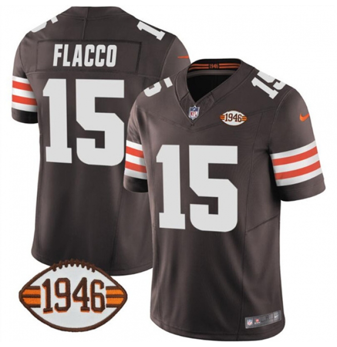 Men's Cleveland Browns #15 Joe Flacco Brown 2025 F.U.S.E. With 1946 75th Anniversary Vapor Limited Football Stitched Jersey