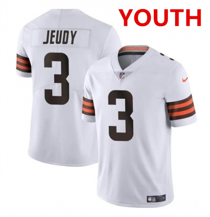 Youth Cleveland Browns #3 Jerry Jeudy White Vapor Limited Stitched Football Jersey