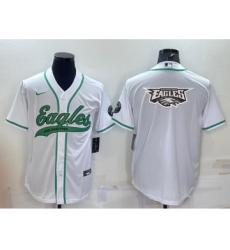 Men's Philadelphia Eagles White Team Big Logo With Patch Cool Base Stitched Baseball Jersey