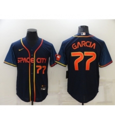 Men's Houston Astros #77 Luis Garcia Number 2022 Navy Blue City Connect Cool Base Stitched Jersey