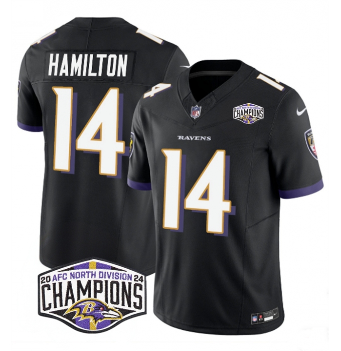 Men's Baltimore Ravens #14 Kyle Hamilton Black F.U.S.E 2024 AFC North Division Champions Vapor Limited Football Jersey