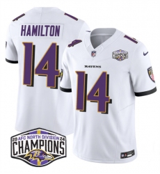Men's Baltimore Ravens #14 Kyle Hamilton White F.U.S.E 2024 AFC North Division Champions Vapor Limited Football Jersey Men's Baltimore Ravens #14 Kyle Hamilton White F.U.S.E 2024 AFC North Division Champions Vapor Limited Football Jersey