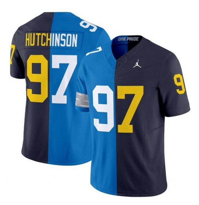 Men's Detroit Lions #97 Aidan Hutchinson Blue Navy Split F.U.S.E. Vapor Limited Football Stitched Jersey