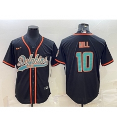 Men's Miami Dolphins #10 Tyreek Hill Black With Patch Cool Base Stitched Baseball Jersey