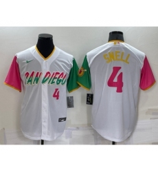 Men's San Diego Padres #4 Blake Snell Number White 2022 City Connect Cool Base Stitched Jersey