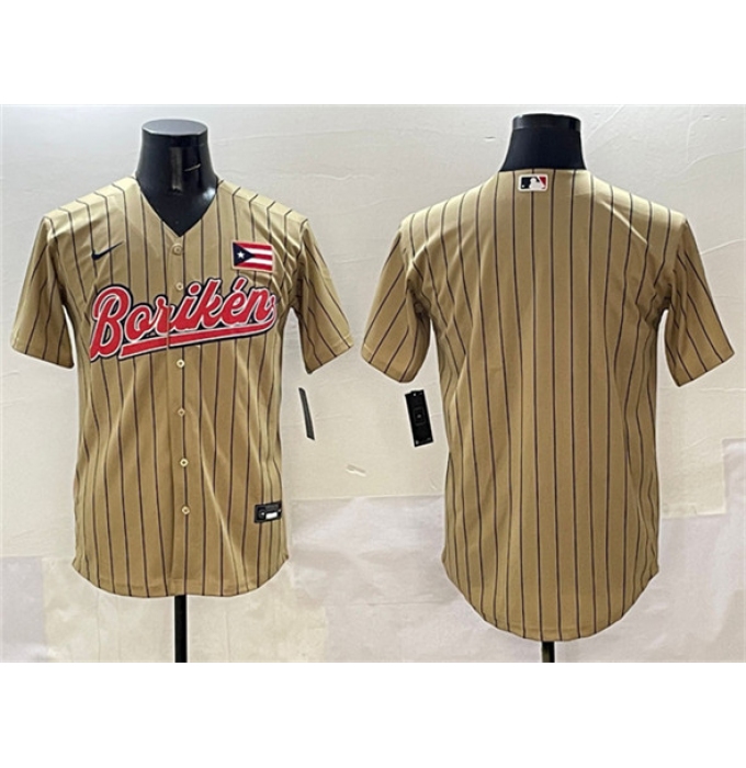 Men's Puerto Rico Baseball Blank Tan 2023 World Baseball Classic Stitched Jersey