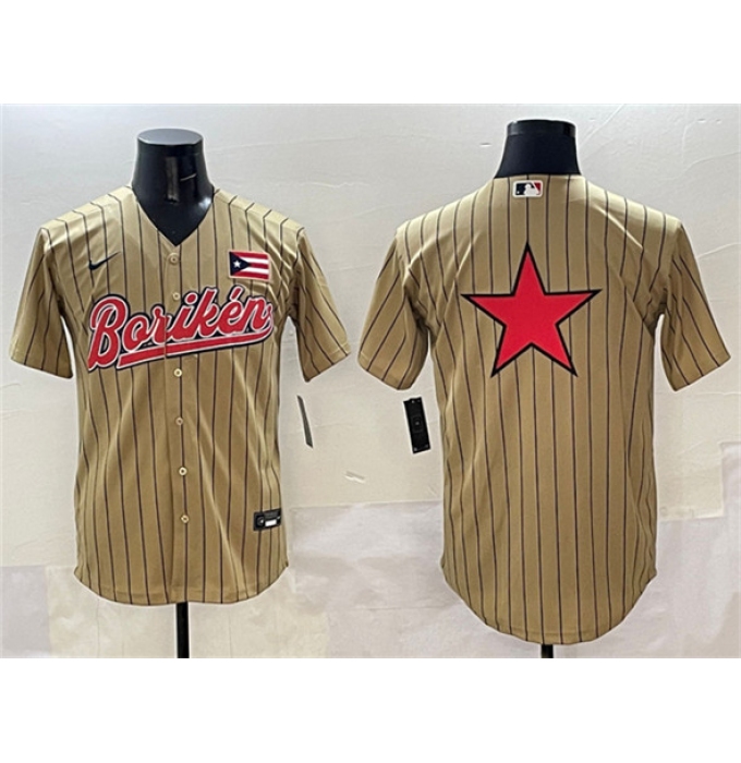 Men's Puerto Rico Baseball Tan 2023 World Baseball Classic Team Big Logo Stitched Jersey