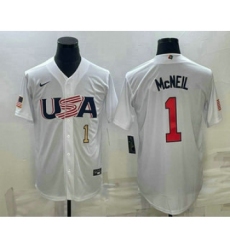 Men's USA Baseball #1 Jeff McNeil Number 2023 White World Classic Stitched Jersey