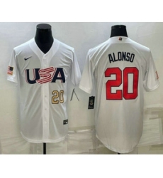 Men's USA Baseball #20 Pete Alonso Number 2023 White World Baseball Classic Stitched Jersey