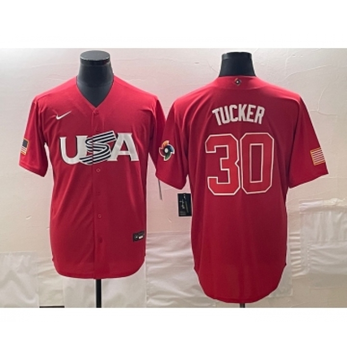 Men's USA Baseball #30 Kyle Tucker 2023 Red World Classic With Patch Stitched Jersey