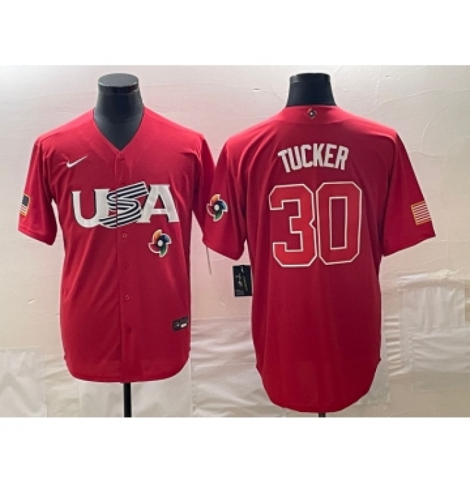 Men's USA Baseball #30 Kyle Tucker 2023 Red World Classic With Patch Stitched Jerseys