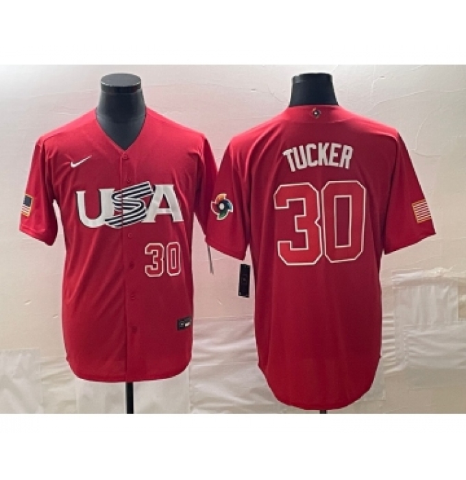 Men's USA Baseball #30 Kyle Tucker Number 2023 Red World Classic With Patch Stitched Jersey1