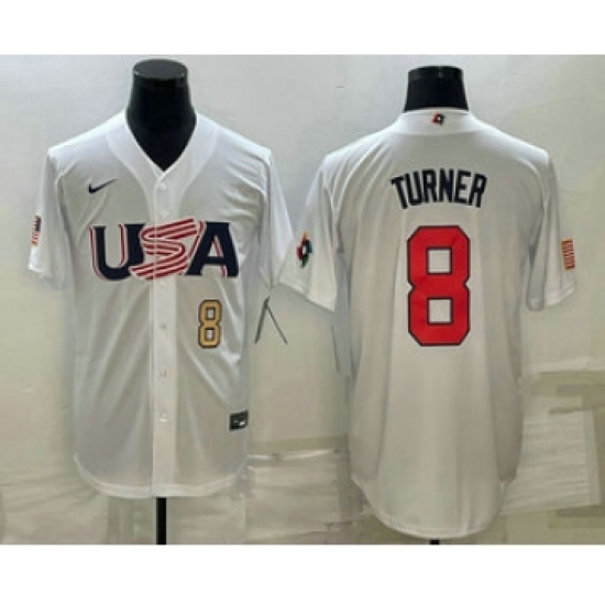 Men's USA Baseball #8 Trea Turner Number 2023 White World Baseball Classic Stitched Jerseys
