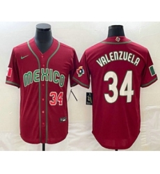 Men's Mexico Baseball #34 Fernando Valenzuela Number 2023 Red Blue World Baseball Classic Stitched Jersey1