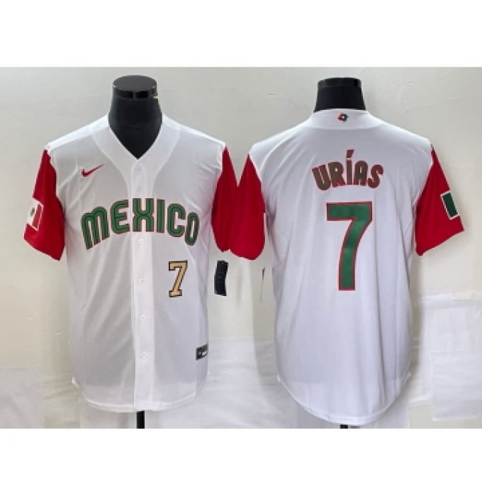 Men's Mexico Baseball #7 Julio Urias Number 2023 White Red World Classic Stitched Jersey50