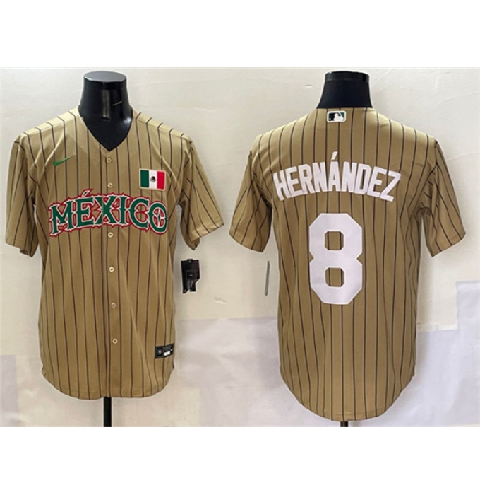 Men's Mexico Baseball #8 Enrique Hernandez Tan 2023 World Baseball Classic Stitched Jersey