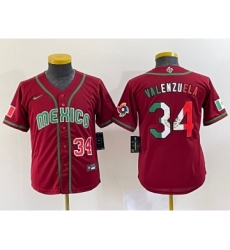 Youth Mexico Baseball #34 Fernando Valenzuela 2023 Red World Classic Stitched Jersey 4