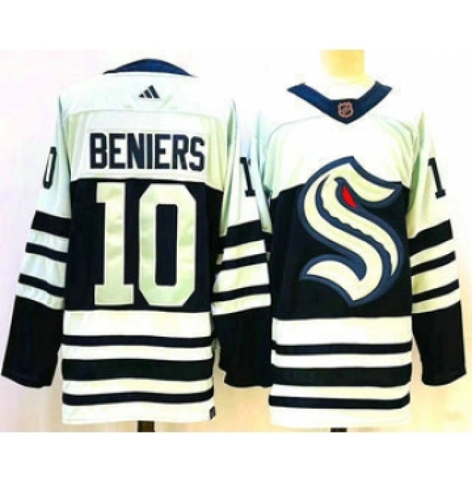 Men's Seattle Kraken #10 Matty Beniers Blue 2022 Reverse Retro Stitched Jersey