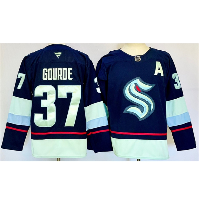 Men's Seattle Kraken #37 Yanni Gourde Navy 2024-25 Home With A Stitched Hockey Jersey