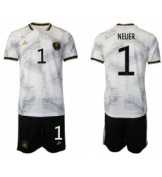 Men's Germany #1 Neuer White Home Soccer Jersey Suit