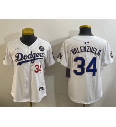 Women's Los Angeles Dodgers #34 Toro Valenzuela White Gold 2024 World Series With Fernando Memorial Limited Stitched Baseball Jersey