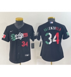 Youth Los Angeles Dodgers #34 Toro Valenzuela Mexico Number Black Cool Base Stitched Baseball Jersey
