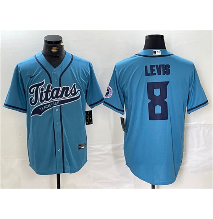 Men's Tennessee Titans #8 Will Levis Blue With Cool Base Stitched Baseball Jersey